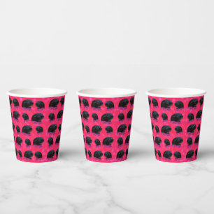 Vasos De Papel Cuyes Negros Sobre Rosas Rosadas Lindas