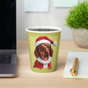 Vasos De Papel Dachshund Con El Equipo De Santa Claus - Navidades