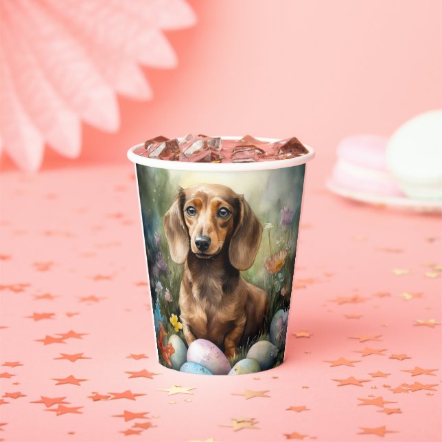 Vasos De Papel Dachshund con huevos de Pascua (in situ)