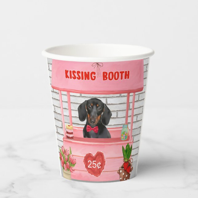 Vasos De Papel Dachshund Dog El día de San Valentín Kissing Booth (Anverso)