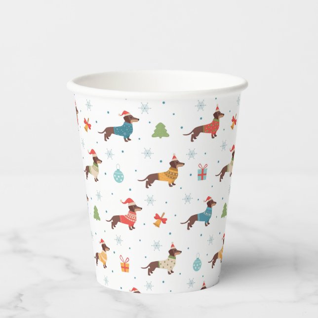 Vasos De Papel Dachshunds en Navidades Patrón de sudaderas (Anverso)