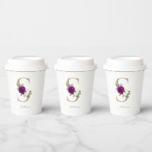 Dahlia floral rosa de oro letra monograma S