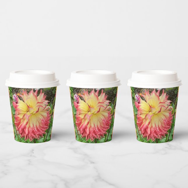 Vasos De Papel Dahlia rosa y amarilla (Multi)