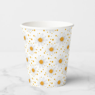 Vasos De Papel Daisies blancos brillantes con centros amarillos