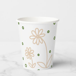 Vasos De Papel Daisies y puntos 2 - Blanco, arena y verde pálido
