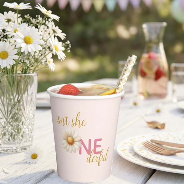 Vasos De Papel Daisy 1st Birthday Isn't She ONEderful Pink Boho (Daisy 1st Birthday Isn't She ONEderful Pink Boho Paper Cups)