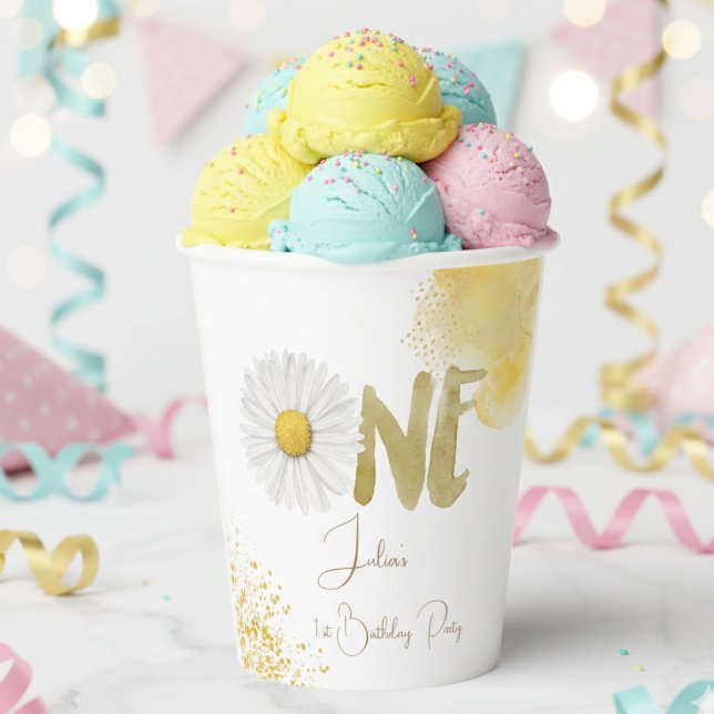 Vasos De Papel Daisy acuarela primer cumpleaños (Subido por el creador)