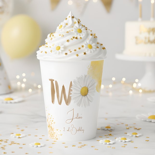 Vasos De Papel Daisy acuarela segundo cumpleaños (Subido por el creador)