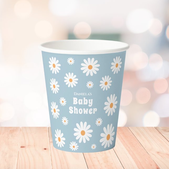 Vasos De Papel Daisy Baby Boy Ducha Flor Azul poder (daisy retro baby boy shower paper cups flower power daisies blue baby shower supplies)