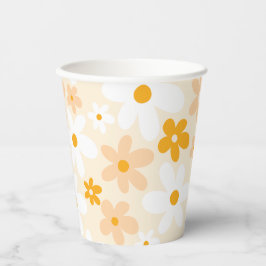 Vasos De Papel Daisy blanco y amarillo