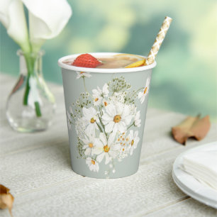 Vasos De Papel Daisy de color de agua verde salado 