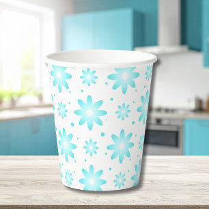 Vasos De Papel Daisy delicado blanco y turquesa, patrón de puntos