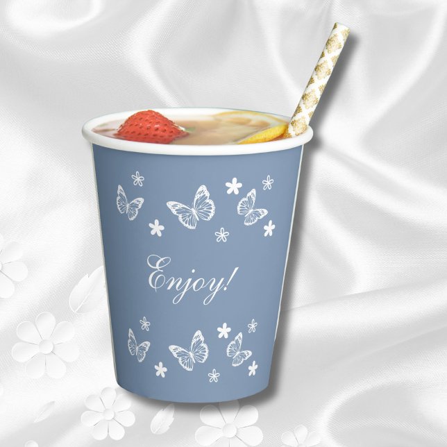 Vasos De Papel Daisy Dusty Blue Butterfy Brillante Ducha (Subido por el creador)