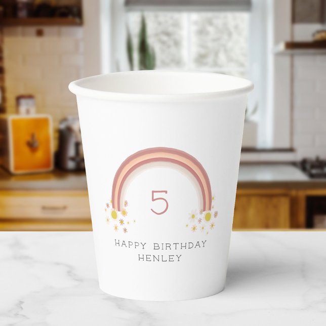 Vasos De Papel Daisy Floral Rainbow Chicas Cumpleaños (Subido por el creador)