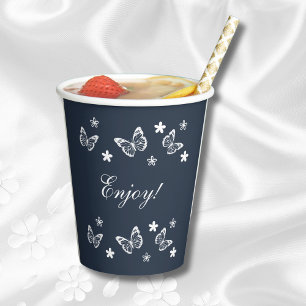Vasos De Papel Daisy Navy Blue Butterfy Bridal Shower