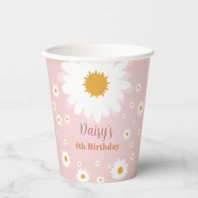 Vasos De Papel Daisy Pink Any Age Birthday  (Anverso)