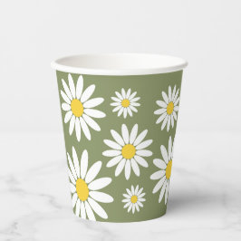 Vasos De Papel Daisy verde y blanco