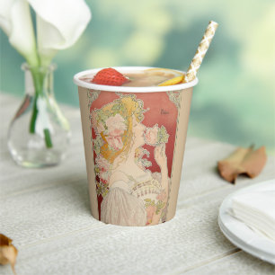 Vasos De Papel Dama Art Nouveau Belle Époque Rosas Livemont