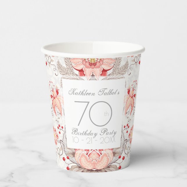 Vasos De Papel Damask Floral 70th Birthday Party Paper Cup (Izquierda)
