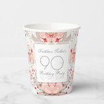 Vasos De Papel Damask Floral 90th Birthday Party Paper Cup<br><div class="desc">Hermoso patrón floral adamascado vintage sobre fondo pálido. Sofisticada y femenina copa de papel de cumpleaños número 90 con formas cuadradas blancas y transparentes para los textos. Puede cambiar fácilmente el texto (fuente, color, tamaño y posición) haciendo clic en el botón personalizar. Elementos de cumpleaños coincidentes: servilleta de papel, placa...</div>