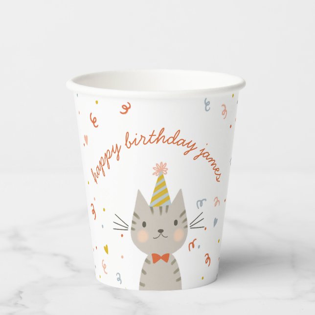 Vasos De Papel Dapper Kitty Feliz Cumpleaños (Anverso)