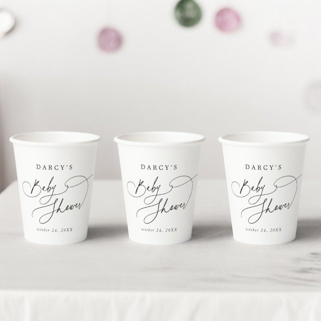Vasos De Papel DARCY Classic Boho Black White Baby Shower (DARCY Unique Classic Boho Black White Baby Shower Paper Cups)