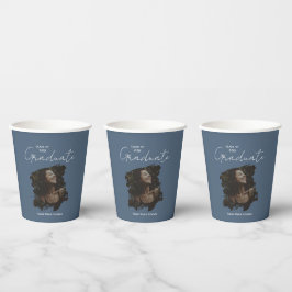 Vasos De Papel Dark Blue Grey Graduation Customizable Photo Text