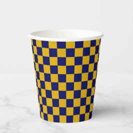 Vasos De Papel Dark Navy and Mustard Yellow Checkerboard
