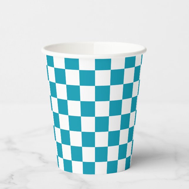Vasos De Papel Dark turquoise checkered  (Izquierda)