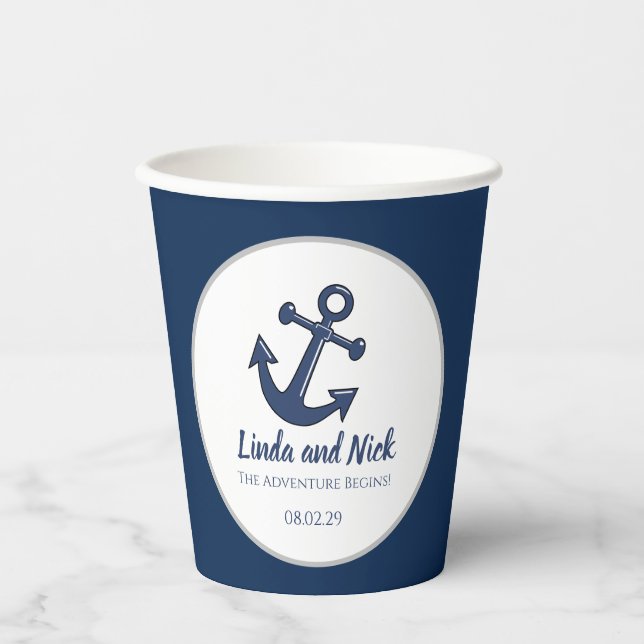 Vasos de papel de ancla de boda náutica (Anverso)