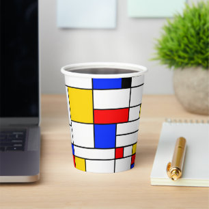 Vasos de papel de arte abstracto estilo Piet Mondr