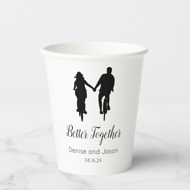 Vasos de papel de boda con tema de bicicleta Junto (Anverso)