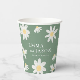 Vasos de papel de boda florales Boho Verde Salvia