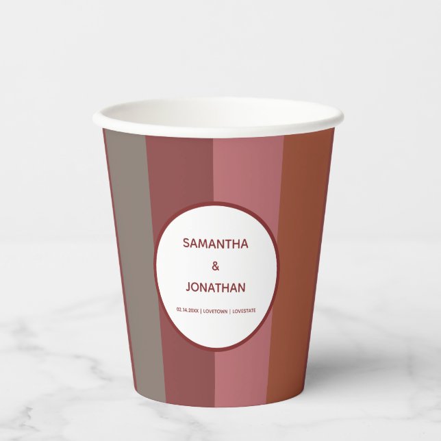 Vasos de papel de boda personalizados con rayas Ba (Anverso)