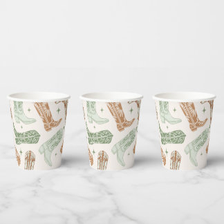 Vasos de papel de botas de vaquero verdes