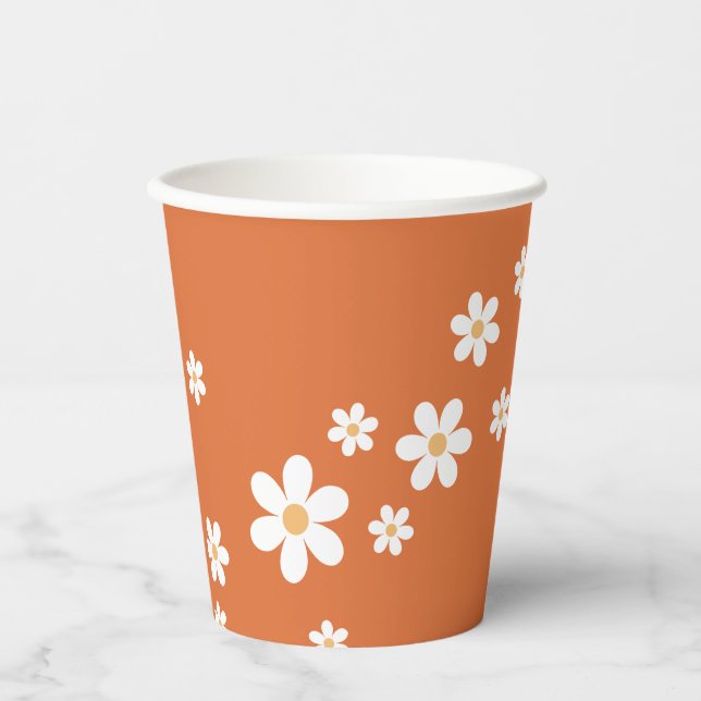 Vasos de papel de color naranja quemado Retro Dais (Anverso)
