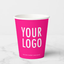 Vasos de papel de color rosa caliente con logotipo