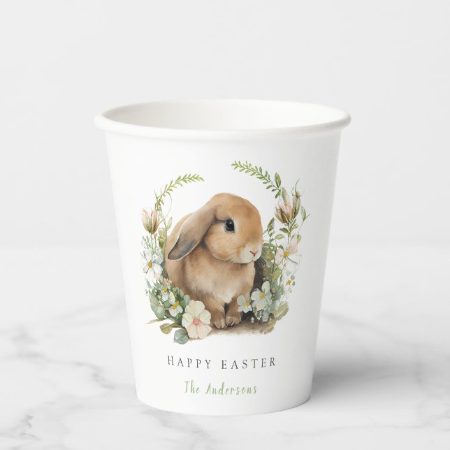 Vasos de papel de conejo de Pascua floral (Anverso)