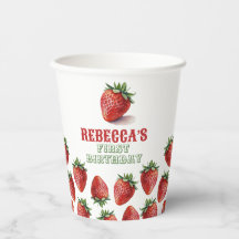 Vasos de papel de cumpleaños 1º fresa roja dulce