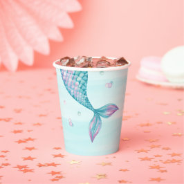 Vasos de papel de cumpleaños cola de sirena bajo e