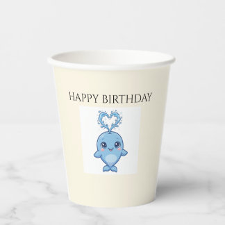 Vasos de papel de cumpleaños de ballena bebé linda