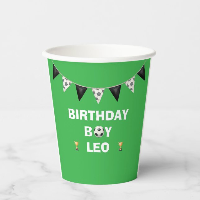 Vasos de Papel de Cumpleaños de Fútbol Editables - (Anverso)