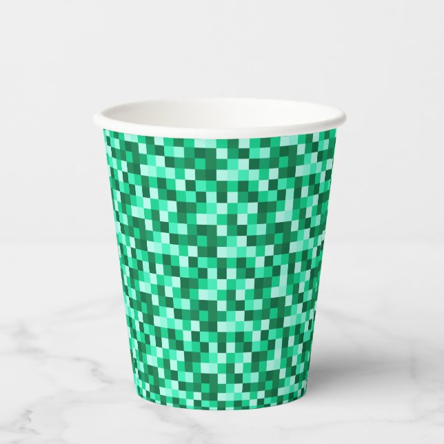 Vasos de papel de cumpleaños de Minecraft con píxe (Anverso)