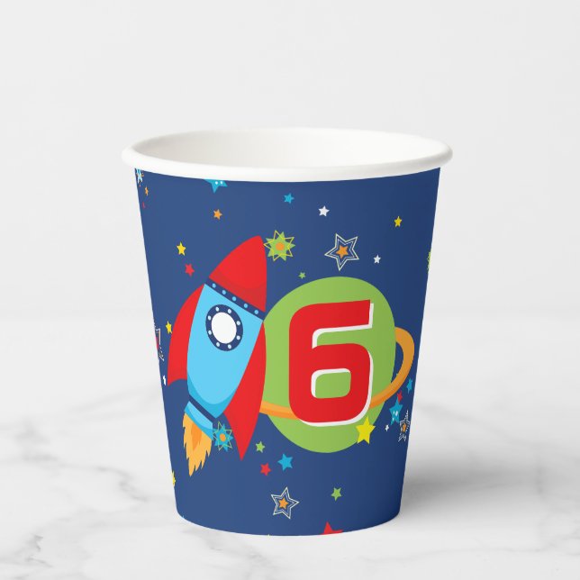 Vasos de papel de cumpleaños de nave espacial cohe (Anverso)