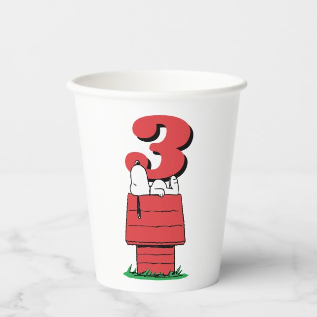 Vasos de papel de cumpleaños de Snoopy Peanuts Cas (Anverso)