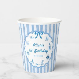 Vasos de papel de cumpleaños de verano con rayas a