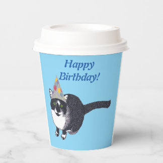 Vasos de papel de cumpleaños feliz gato esmoquin l