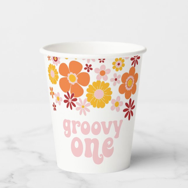 Vasos de Papel de Cumpleaños Groovy One Floral Ret (Anverso)