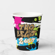 Vasos de papel de cumpleaños Neon Colors Two Legit