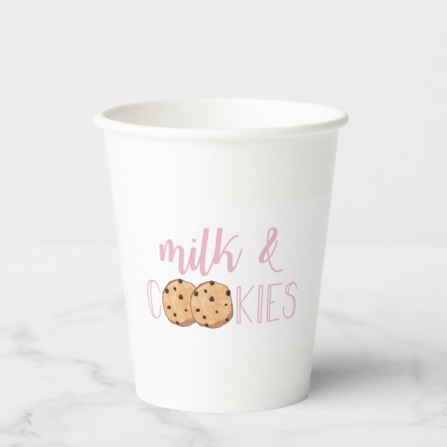 Vasos de papel de cumpleaños rosa de leche y galle (Anverso)